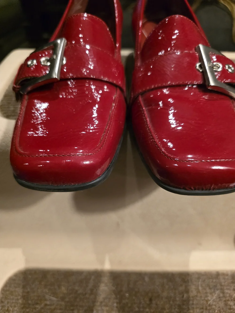 Naturalizer Red Patent Loafers with Buckle Accent